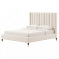 Cama con cabecero acolchado de líneas verticales - beige