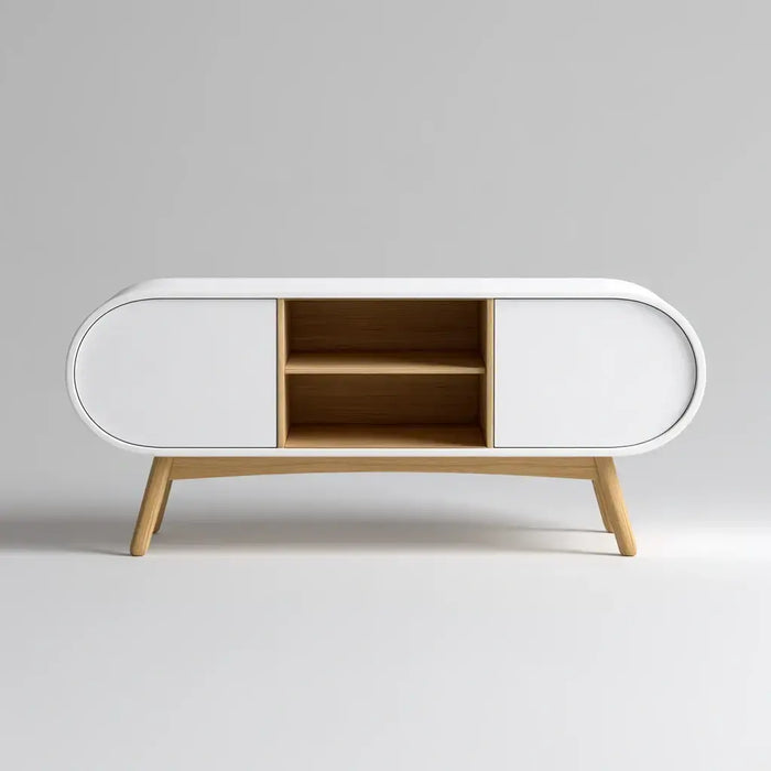 Aparador con cuerpo ovalado y nichos centrales - blanco/beige