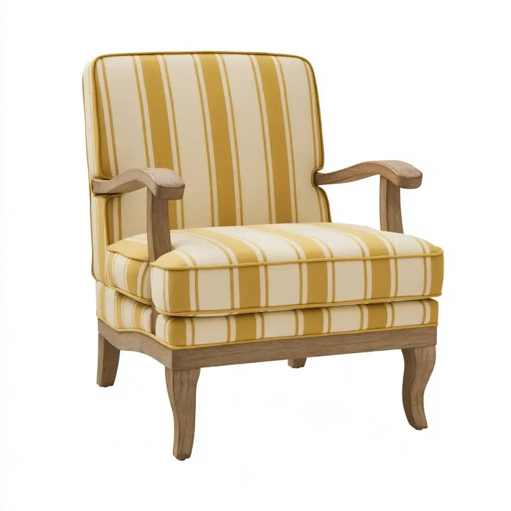 Sillón con tapizado de rayas y brazos abiertos - amarillo/beige