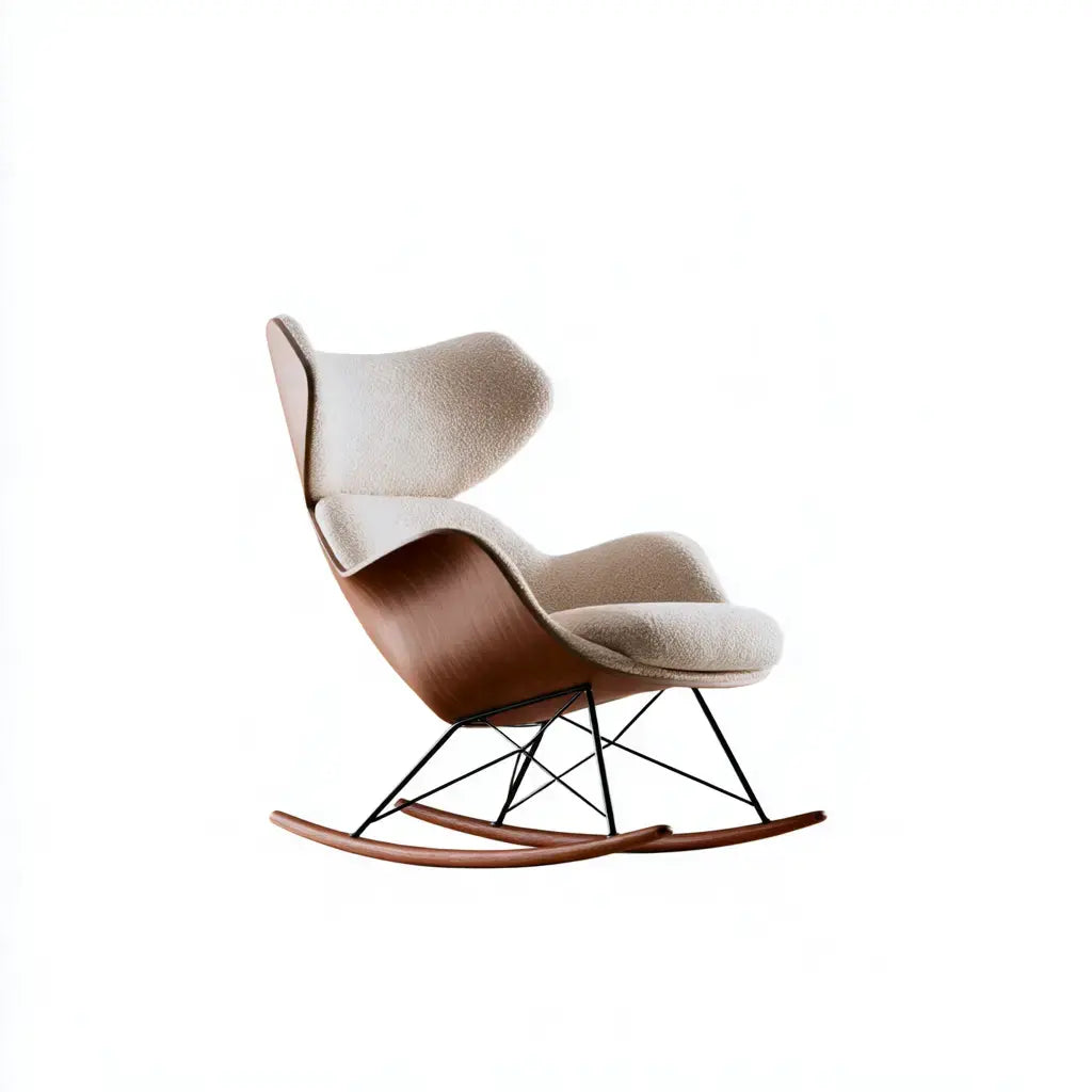 Mecedora con respaldo separado y base de varillas - beige/marrón