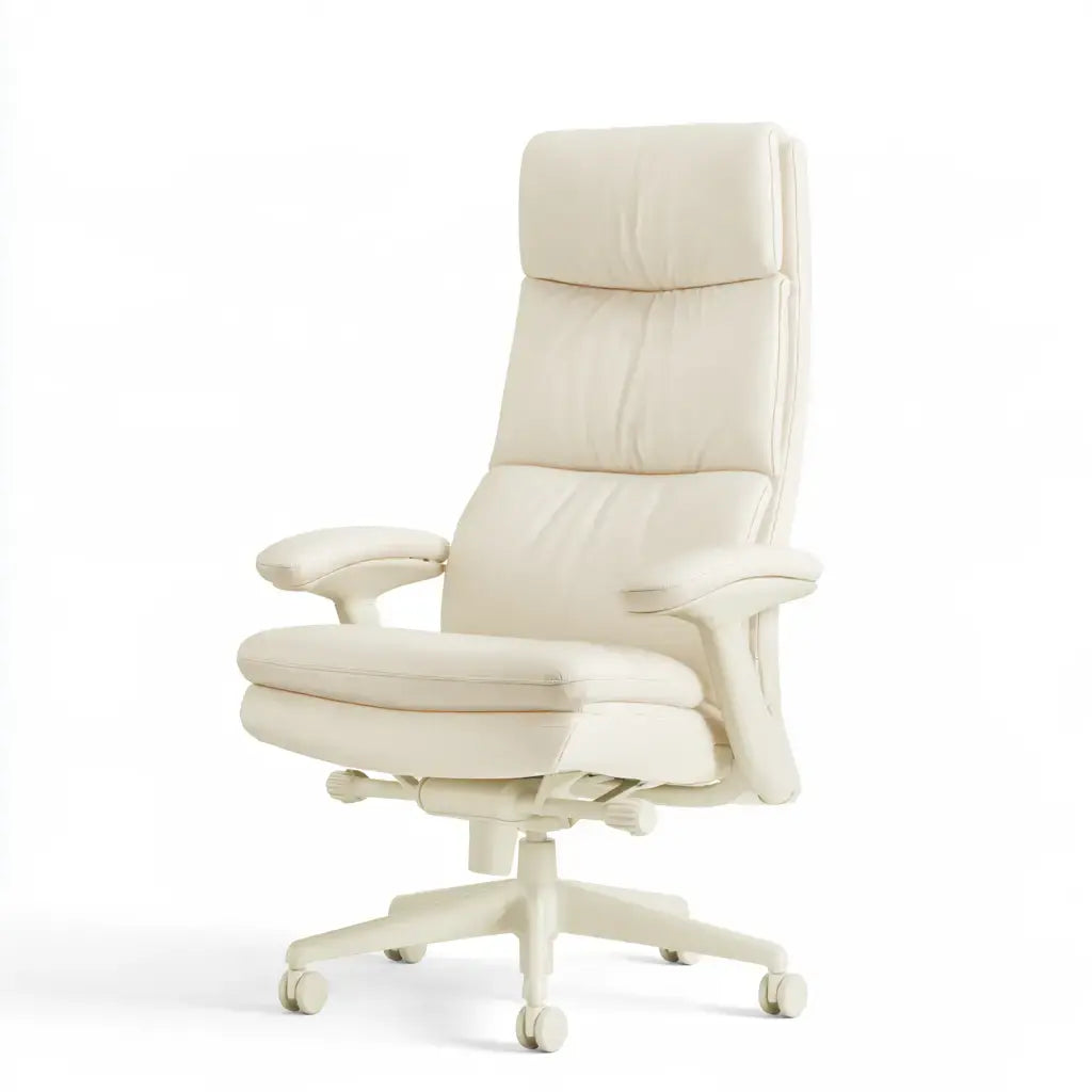 Silla de oficina con respaldo acolchado y ruedas - beige