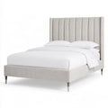 Cama con cabecero de franjas acolchadas - gris