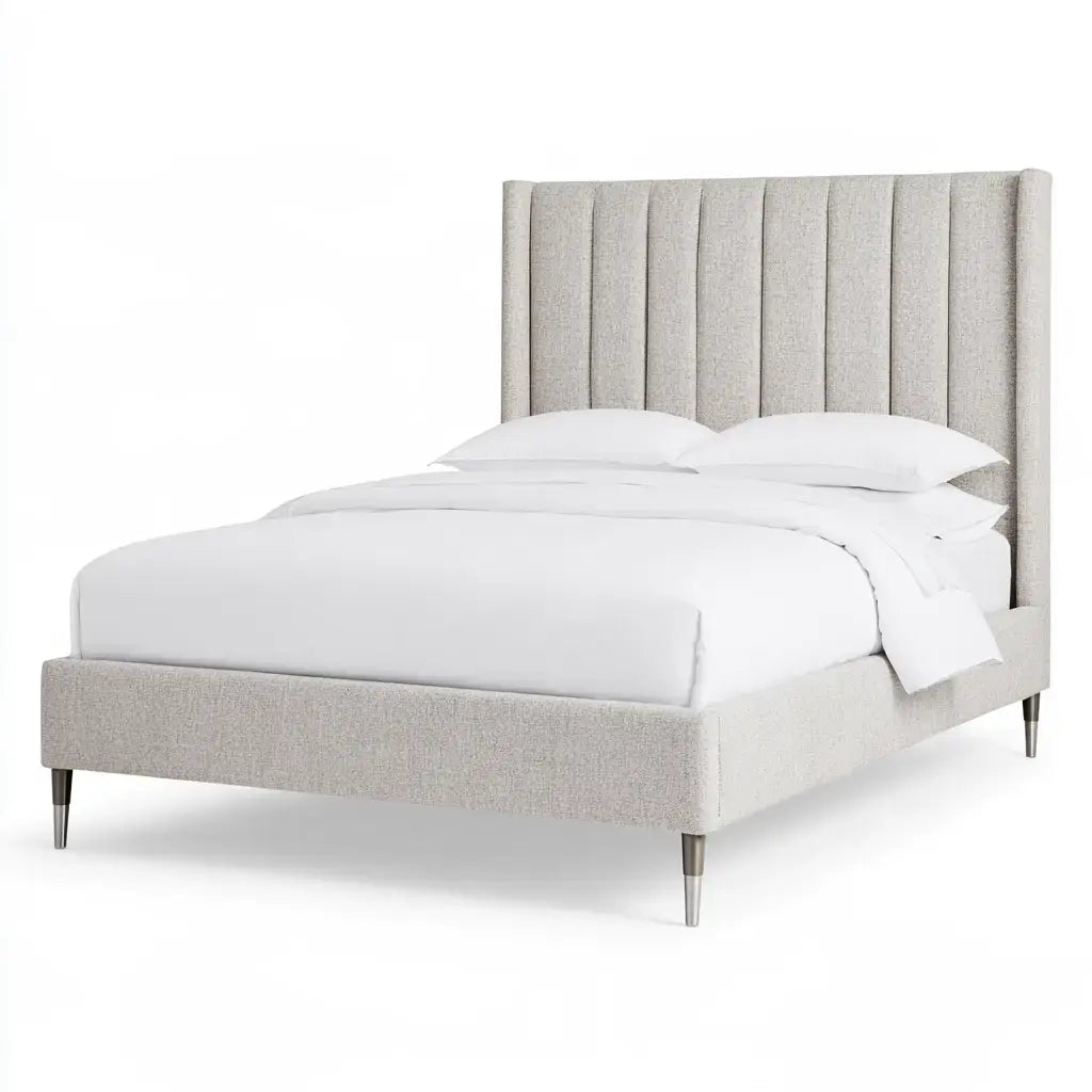 Cama con cabecero de franjas acolchadas - gris