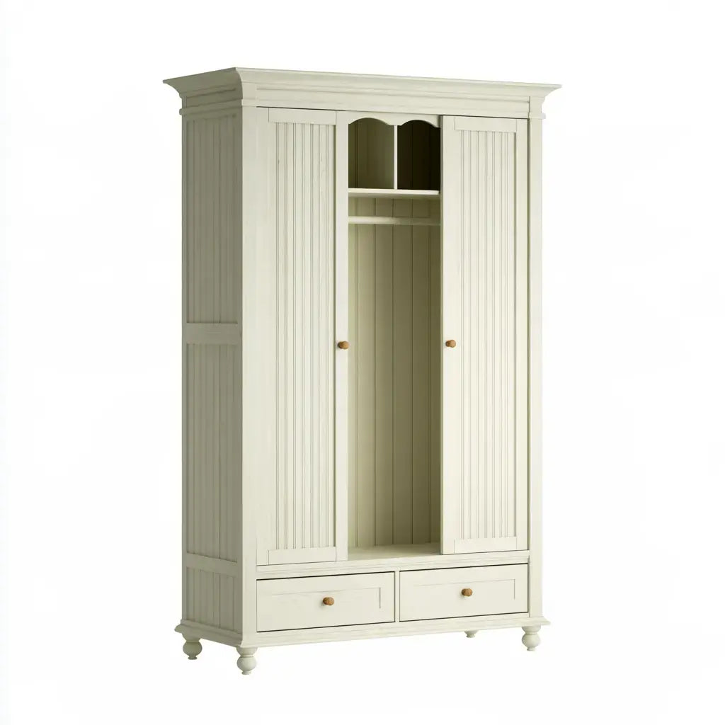 Armario con puertas estriadas y hueco central - beige