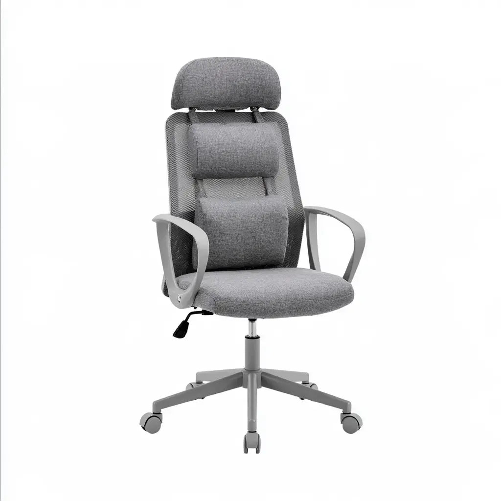 Silla de oficina con reposacabezas y base con ruedas - gris